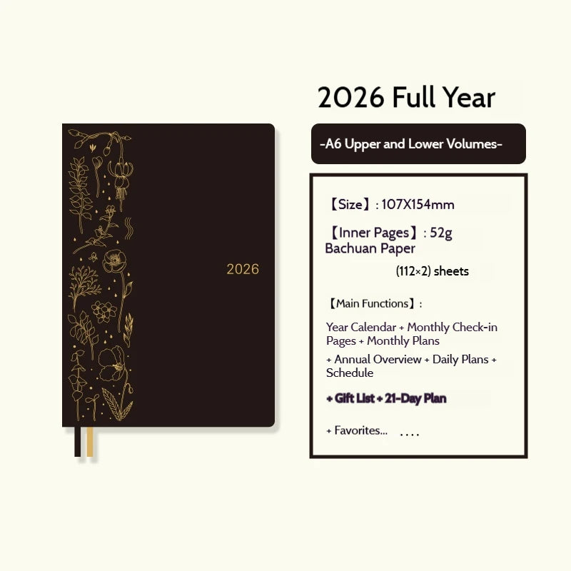 Jährliches Notizbuch 2026 A5 A6 Planner Tagesplaner mit 224 Seiten