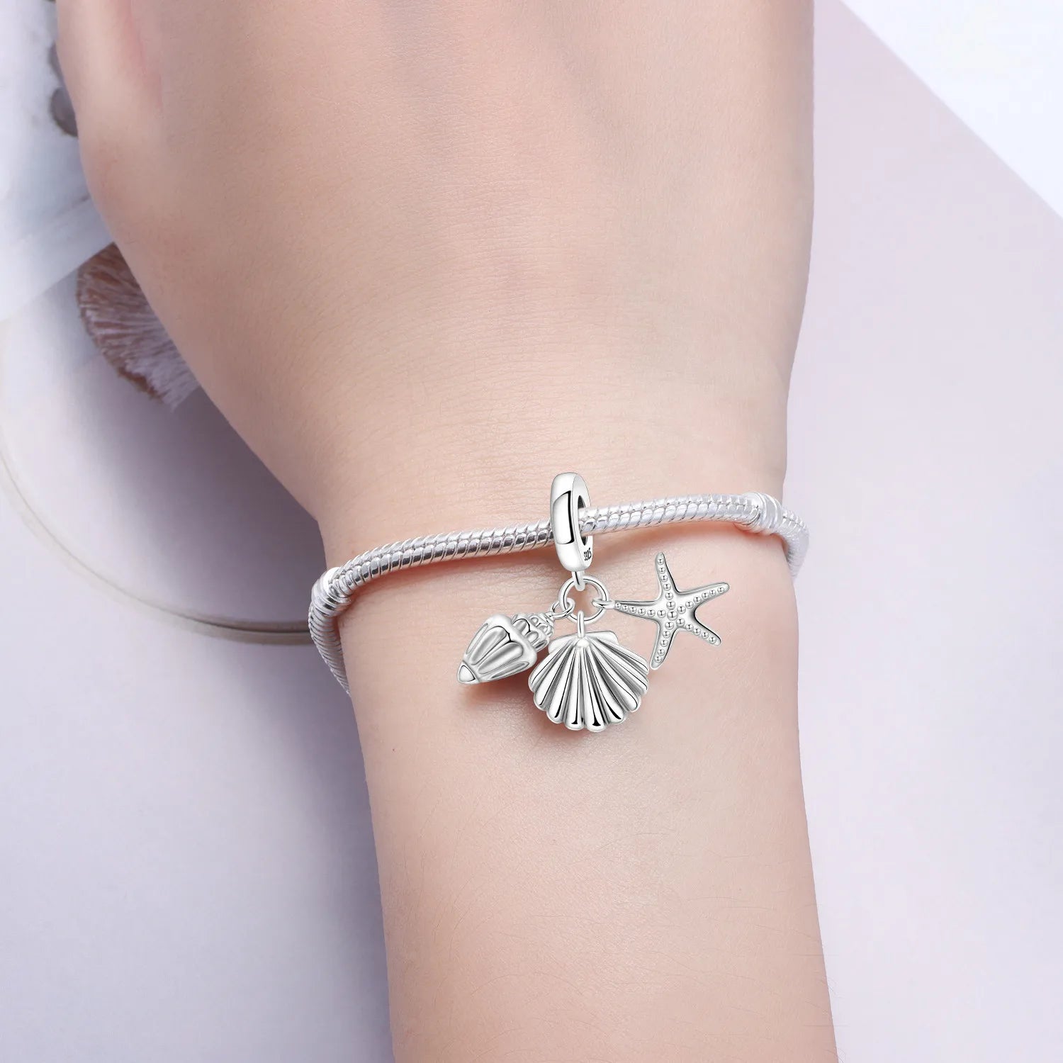 925 Sterling Silber Muschel Seestern Anhänger für Armband