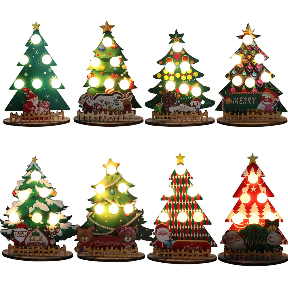 Weihnachtsbaum-Tischdekoration mit Lichtern, kreative DIY-Holzdeko