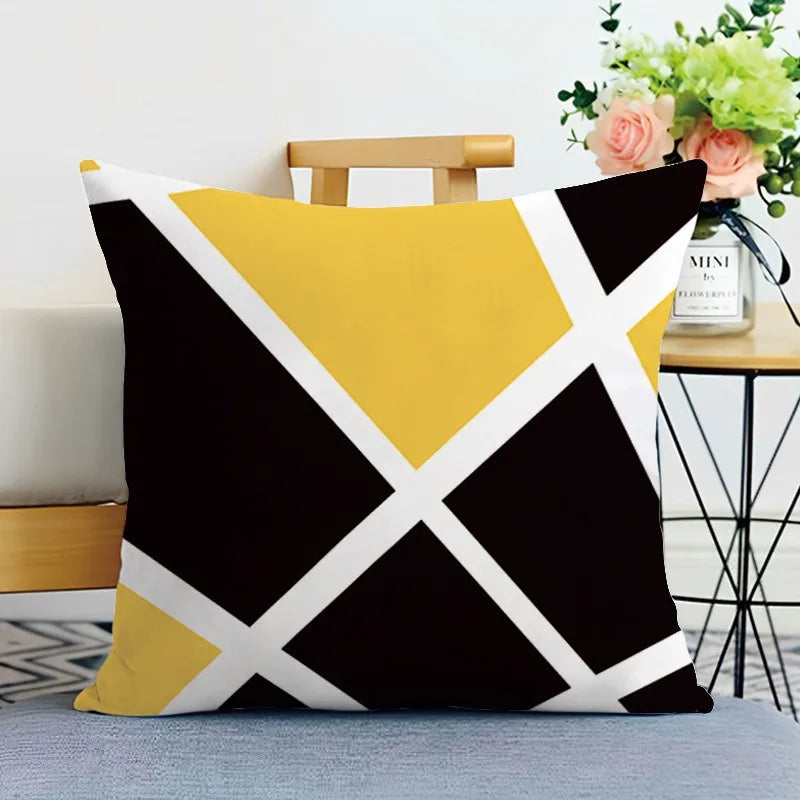 Geometrischer Kissenbezug Gelb Schwarz für Sofa und Wohnzimmer
