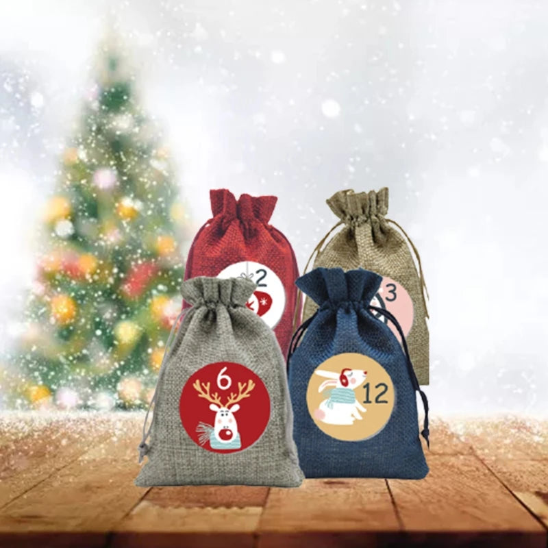 Adventskalender Geschenktüten Set mit 48 Zahlen Aufklebern zum Befüllen