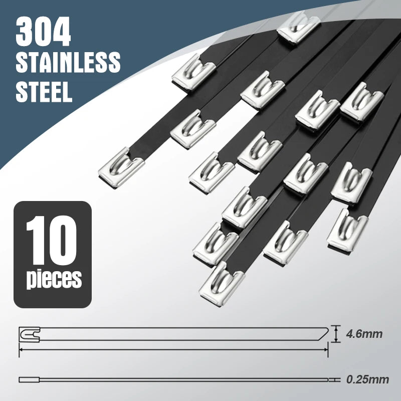 Metall Kabelbinder aus schwarzem Edelstahl 4,6 mm selbstsichernd 10-100 Stück