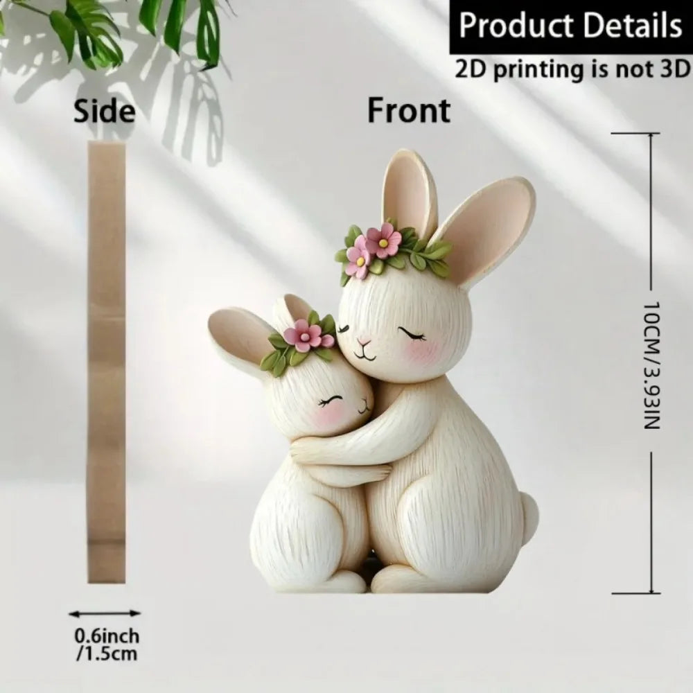 2D Holz Katze Hase Umarmung Figur – Desktop Deko - Tierliebhaber Geschenk