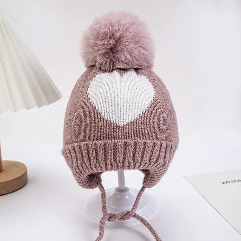 Gestrickte Baby Mütze mit Pompom für 0-3 Jahre unisex Herbst Winter