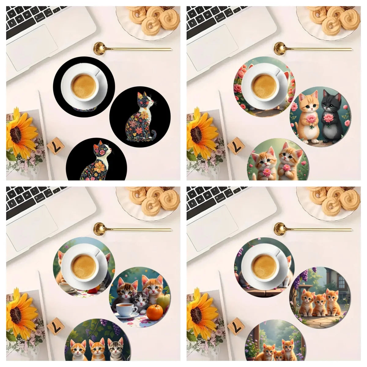 Set 4 bunte rutschfeste Holzuntersetzer für Küche Büro und Party