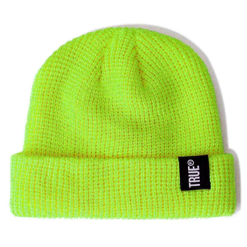 Kurze Unisex Beanie Mütze Gestrickt Winterhut Mit Brief Muster