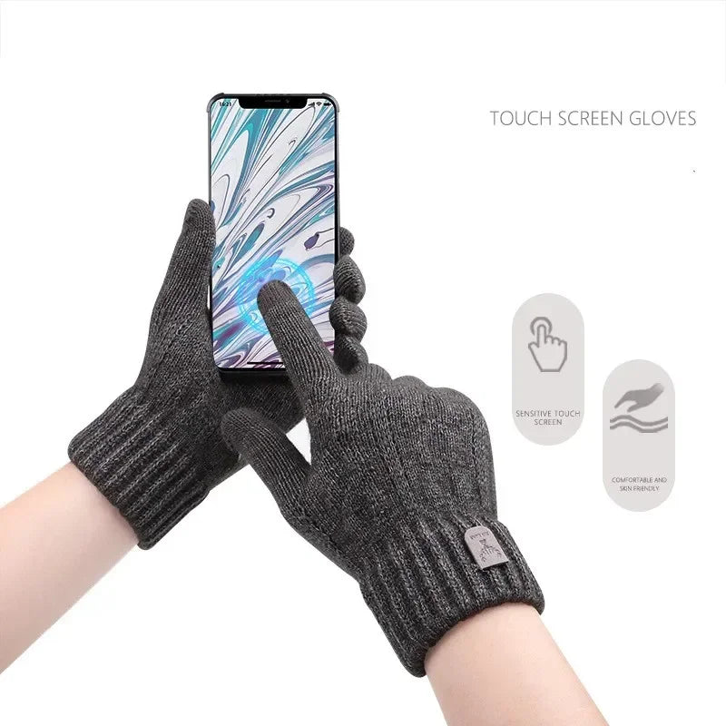 Warme Herren Touchscreen Handschuhe Strick mit Fleece für den Winter