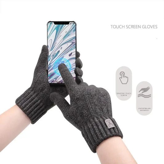 Warme Herren Touchscreen Handschuhe Strick mit Fleece für den Winter