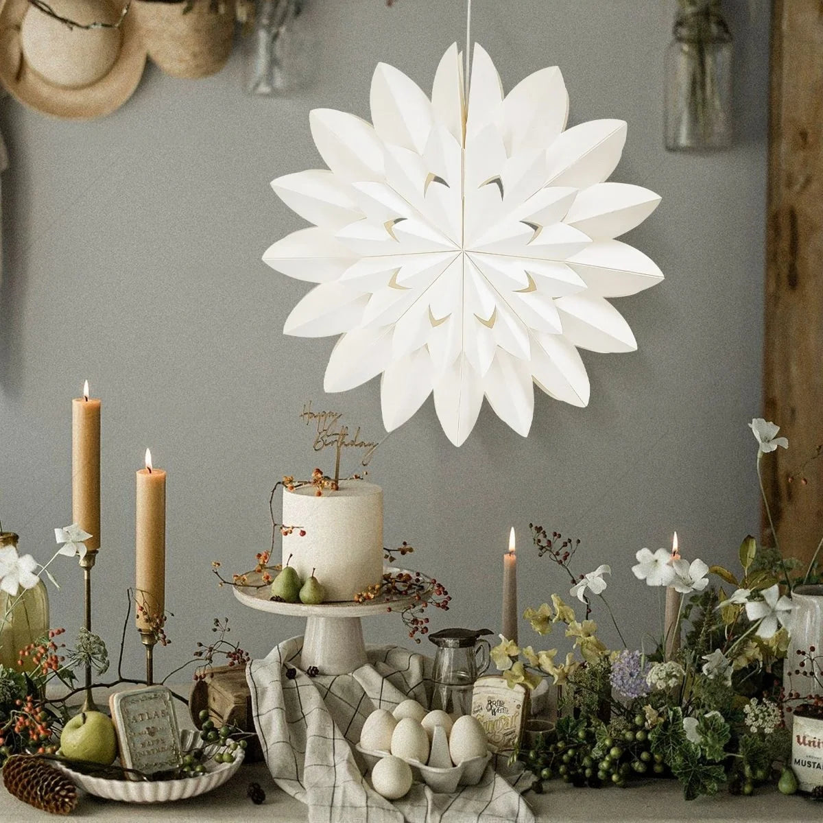 Schneeflocken Papierlampenschirm 40 cm für festliche Dekoration