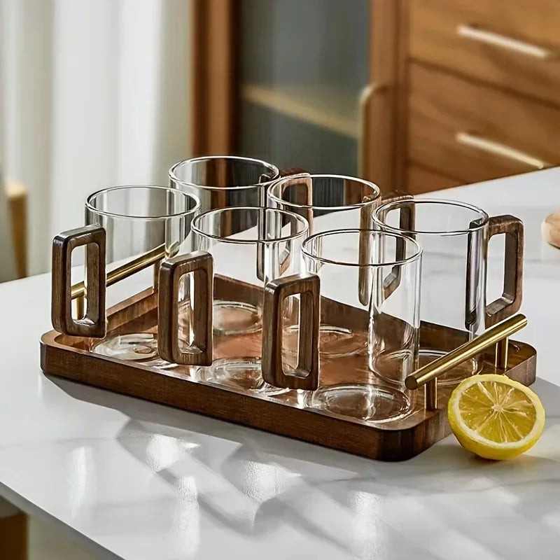 Hitzebeständige Glas Tasse mit Walnuss Griff 400 ml-Yabubestshop