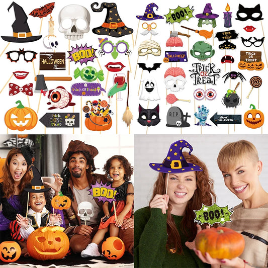 Halloween Party Photo Booth Requisiten Set mit Kürbis und Schädel Motiven