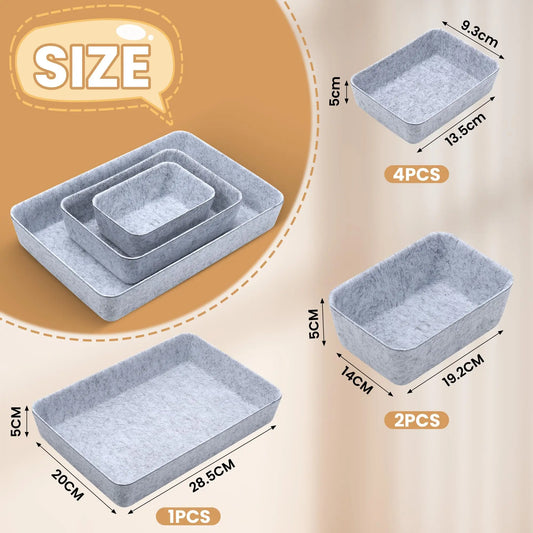 7er Set Flexibler Filz Schubladen Organizer für Büro und Schlafzimmer