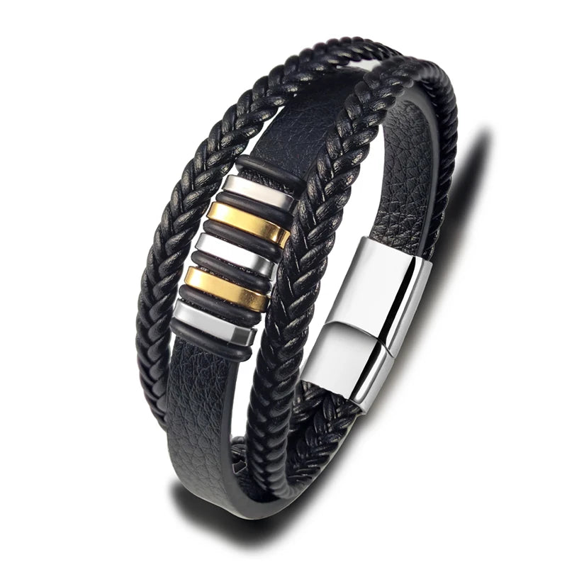 Herren Leder Armband mit Edelstahl Magnetverschluss 3 Größen 3 Farben