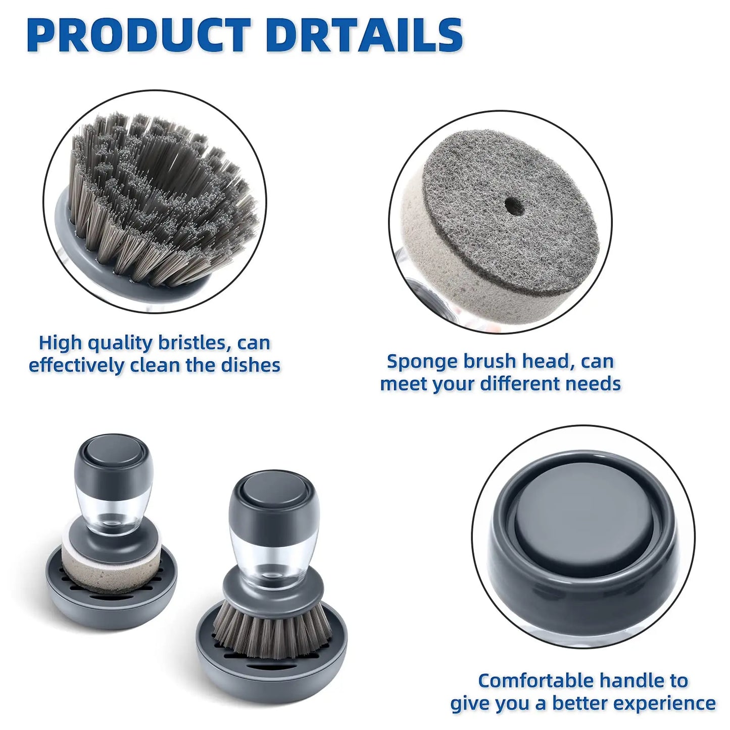 Effizientes 2er Spülbürsten-Set mit Seifenspender und Abtropfschale