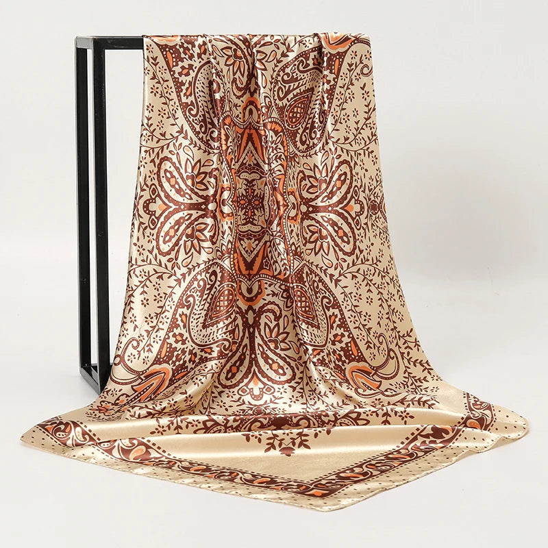 2024 seide Schal Quadrat Schal Für Frauen Drucken Stirnband Foulard Satin Hijab Haar Bands Halstuch Weibliche Kopf Wraps Bandana