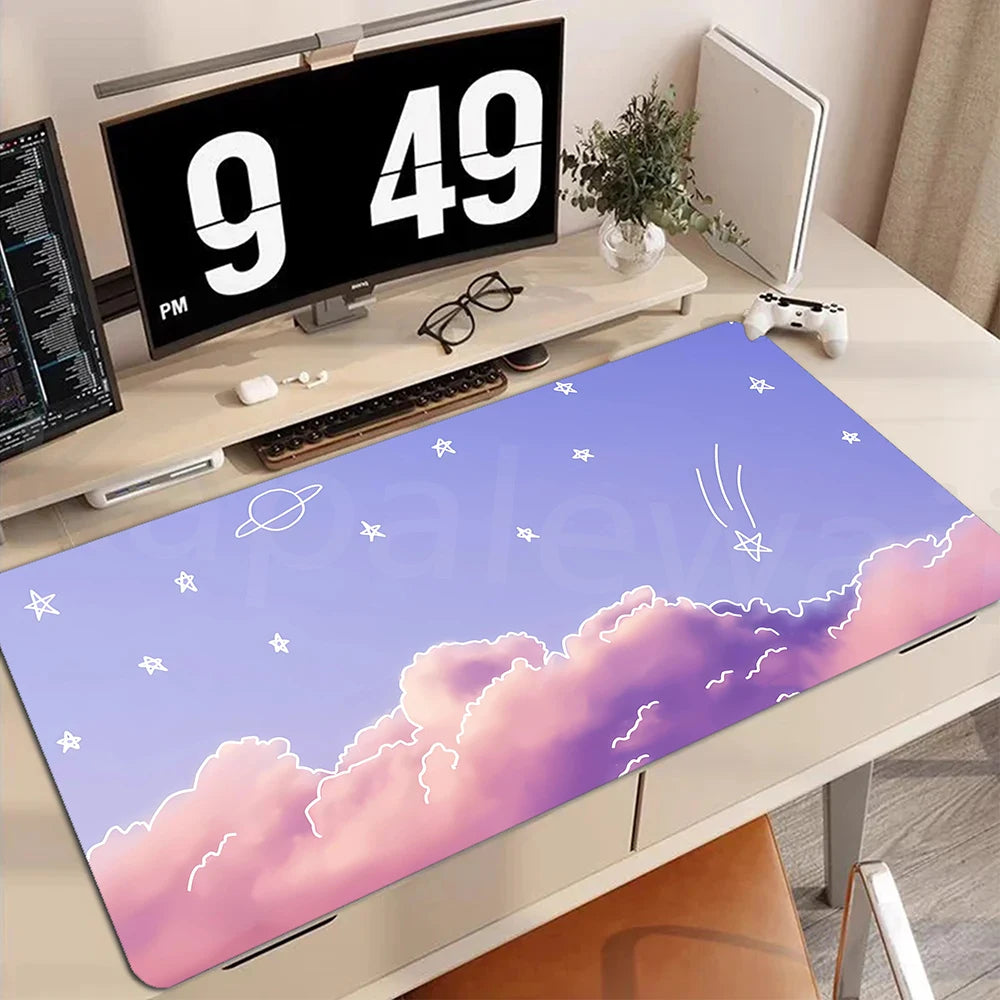 Buntes Gamer Mauspad Cloud Design 90x40cm für PC Schreibtisch