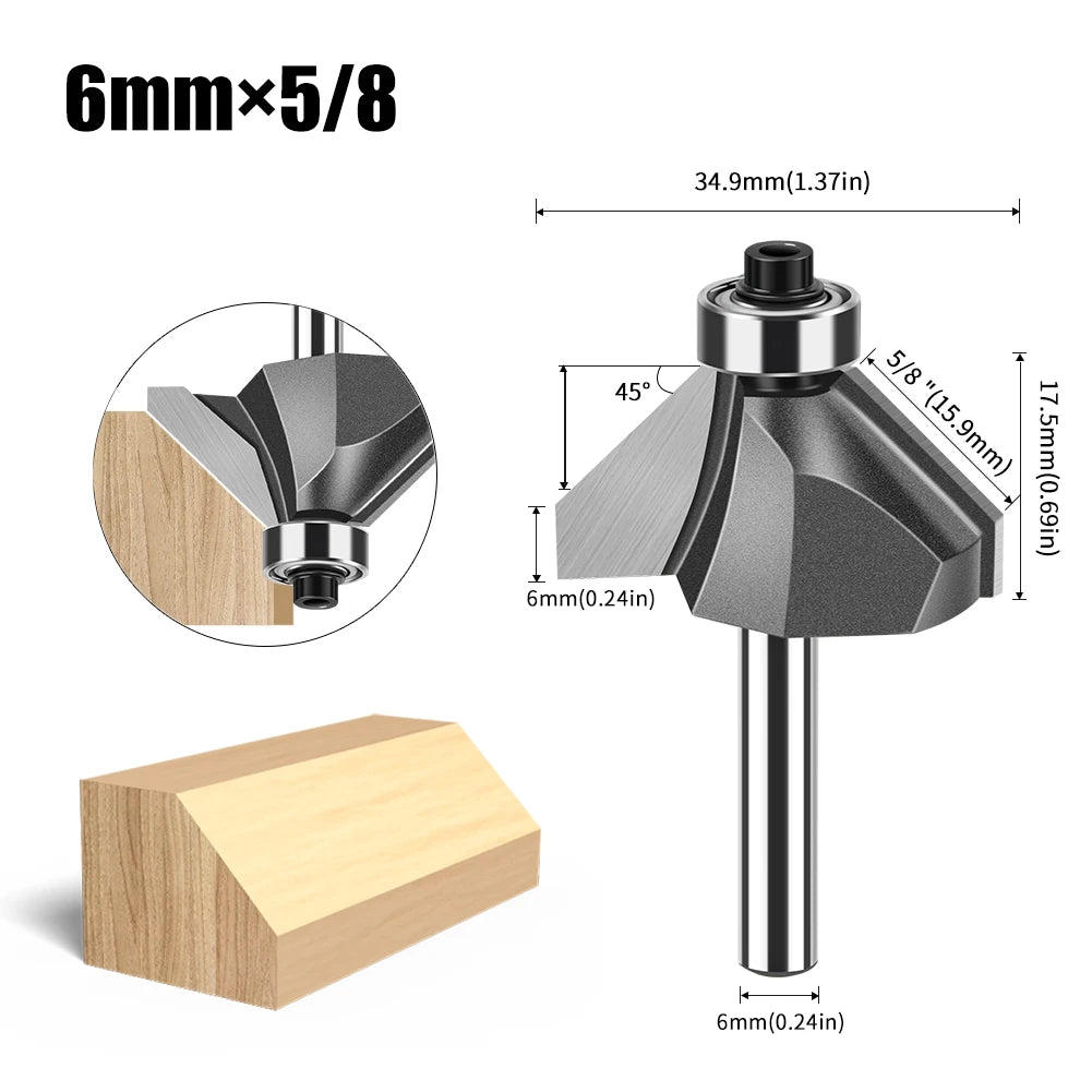 6mm und 12mm Schaft Router Bit mit 45 Grad Abschrägung für Holzfräsen
