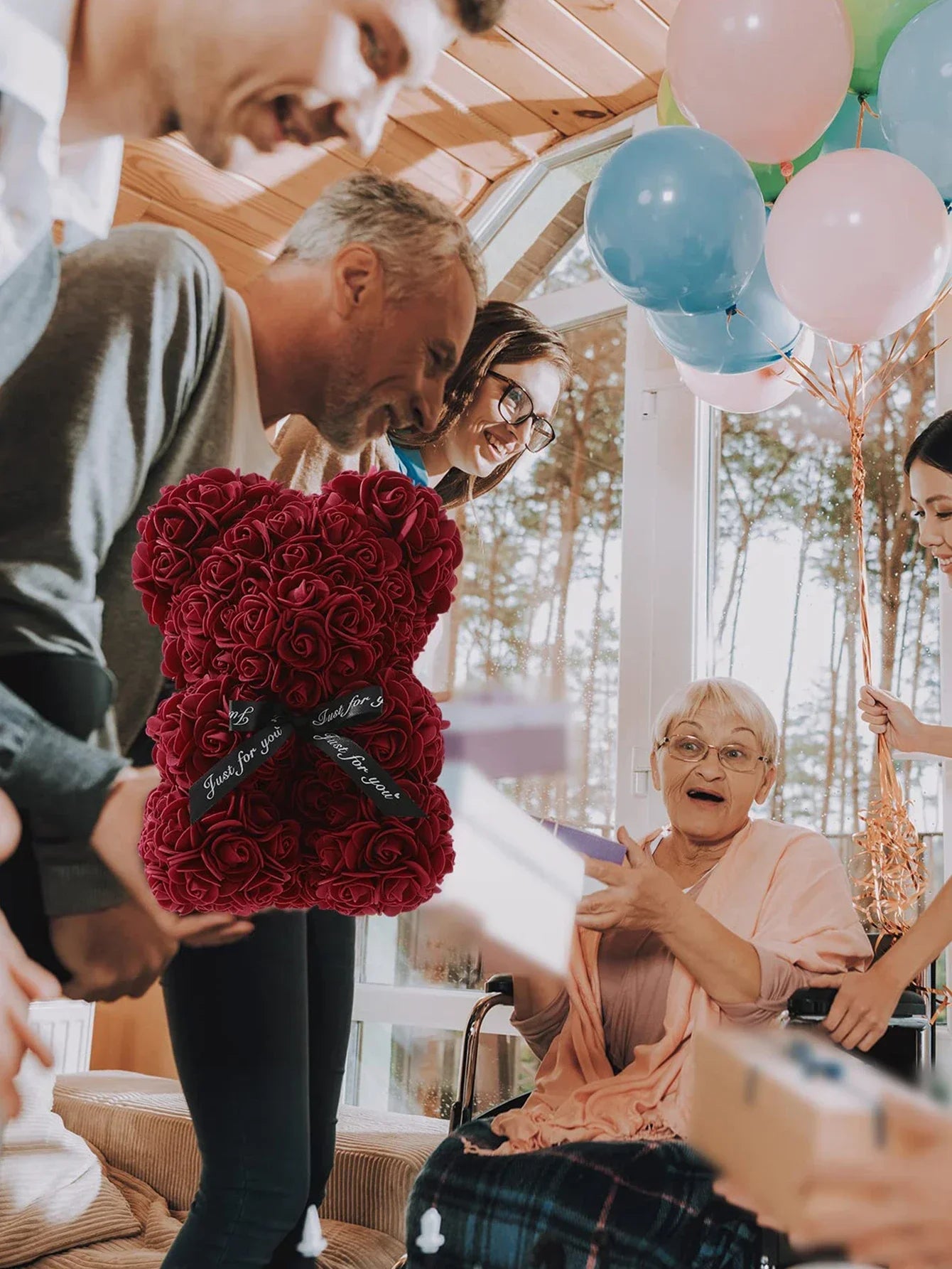 Ewige Rose Teddybär 25m Künstliche Blumen Geschenk und Dekoration-Yabubest - Home & More