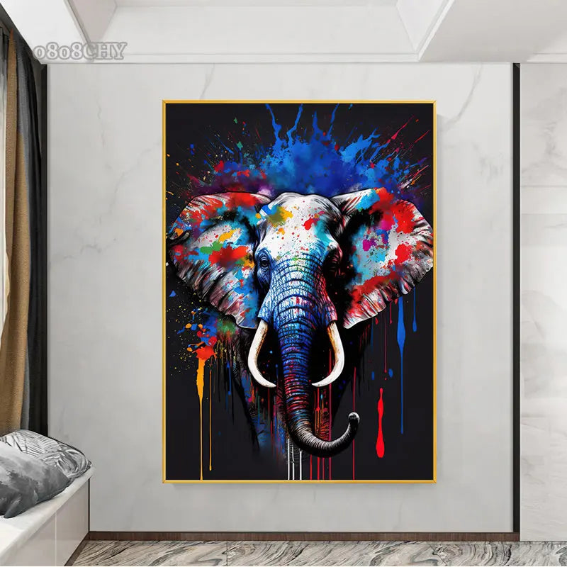 Buntes abstraktes Elefanten Leinwandbild für stilvolle Wanddekoration