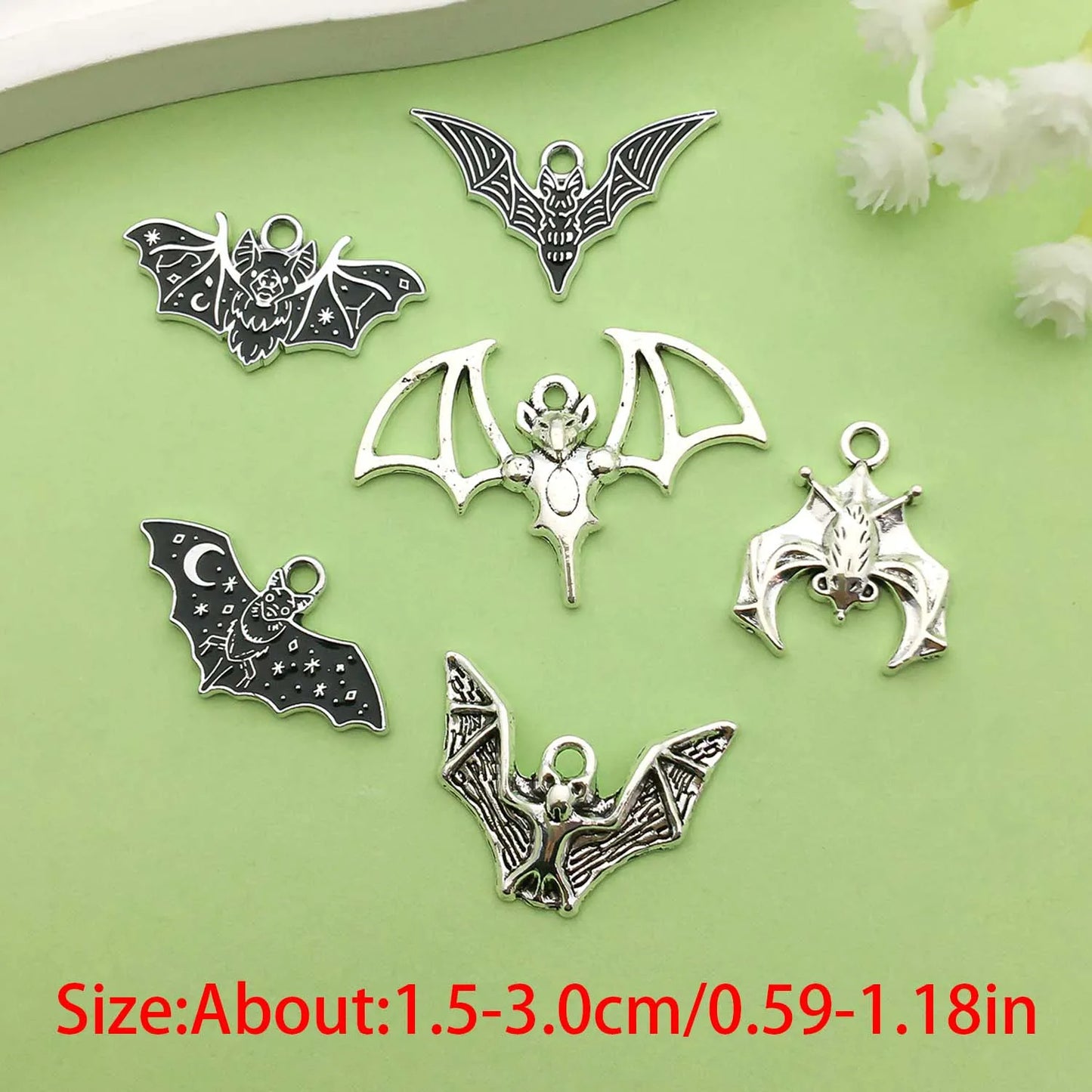 10 12er Set Gothic Fledermaus Charms aus Metall für DIY Schmuck
