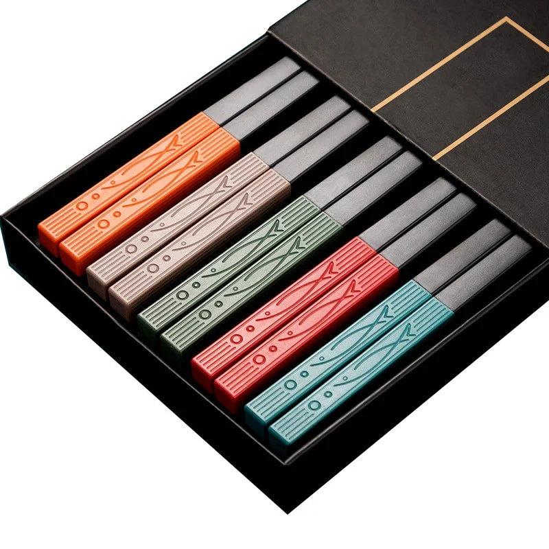 5 Paar Nicht-Slip Metall Stäbchen Japanisch Koreanisch Stil für Sushi Essen