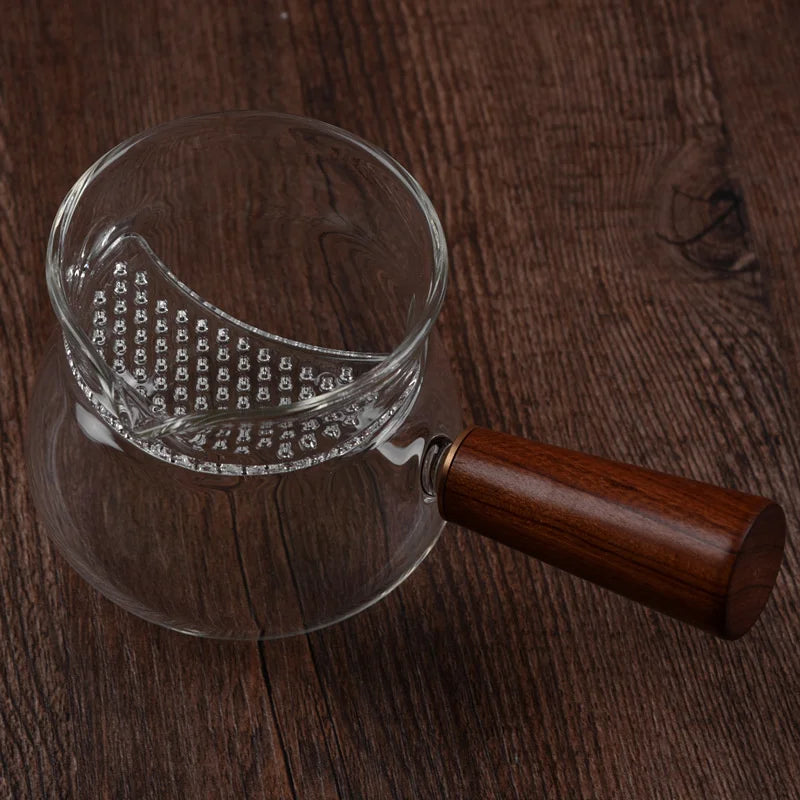 Tee Spender aus Borosilikatglas mit Holzgriff und Filter 250 ml