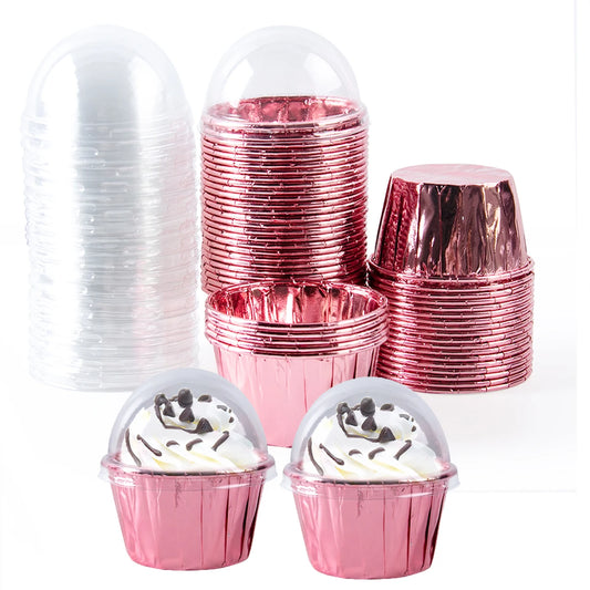 Folien Cupcake Förmchen mit Deckel hitzebeständig für Backen und Partys