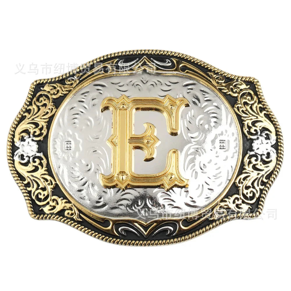 Goldfarbene Legierungs Gürtelschnalle im Western-Stil mit Buchstaben