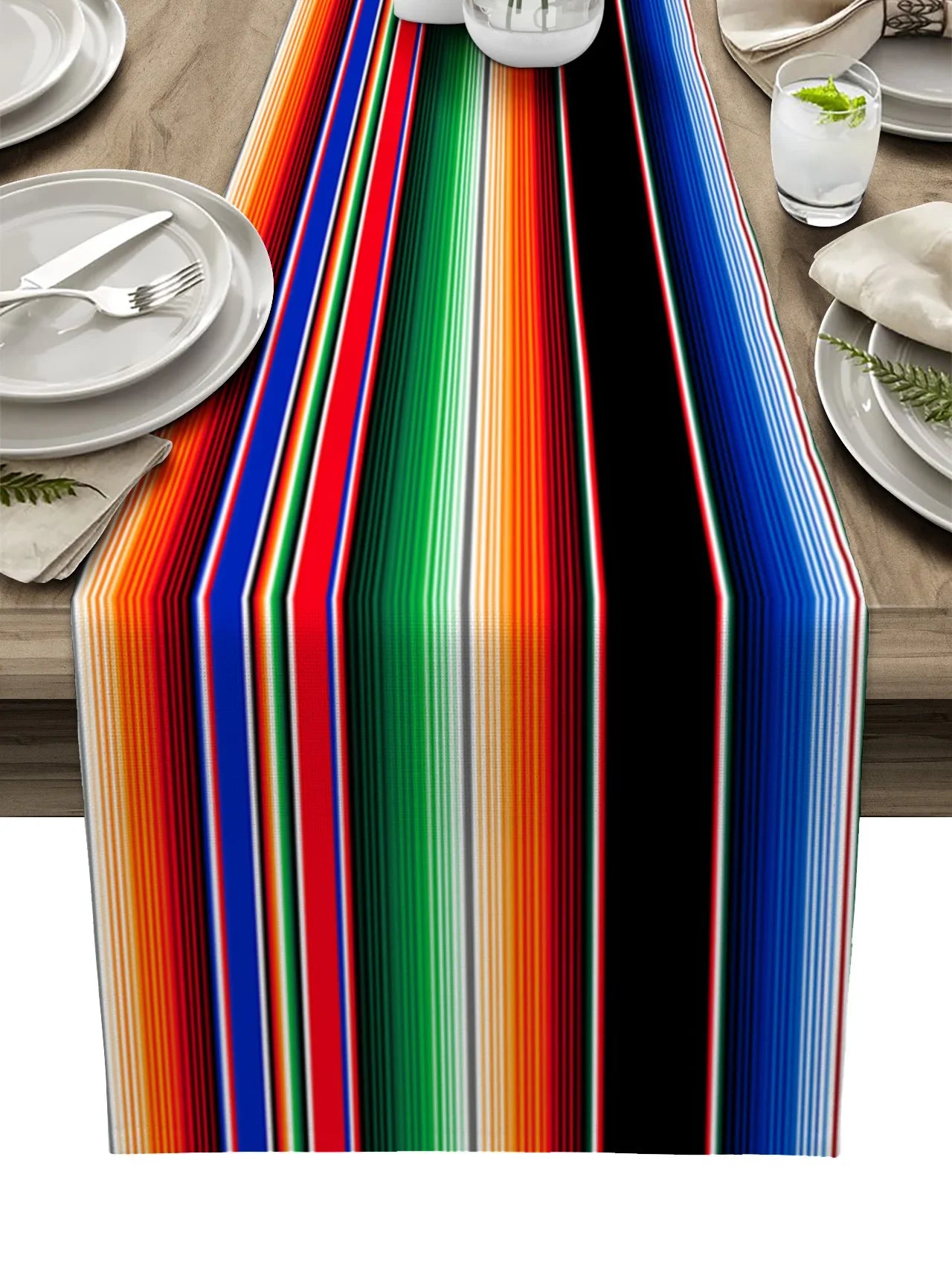 Mexikanischer Serape Tischläufer Leinen bunt gestreift für Fiesta Dekor