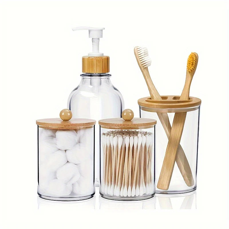 Natürliches 4-teiliges Bambus-Badezimmer-Set mit Seifenspender & Haltern