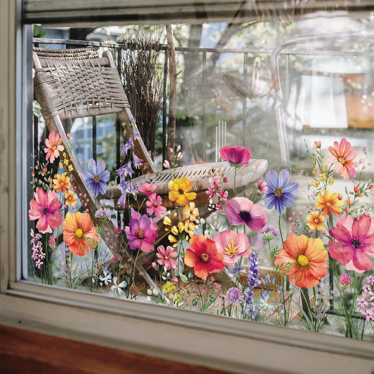 Bunte Blumen Schmetterling Fenster Aufkleber Doppelseitig Statisch Dekorativ