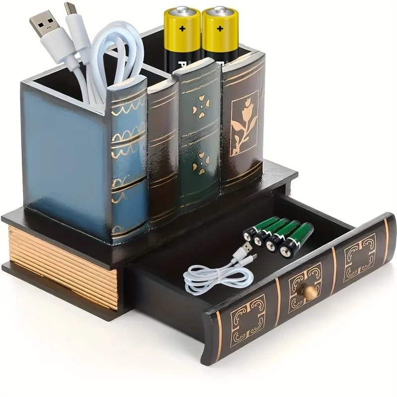 Europäischer Stifthalter aus Holz im Vintage Stil