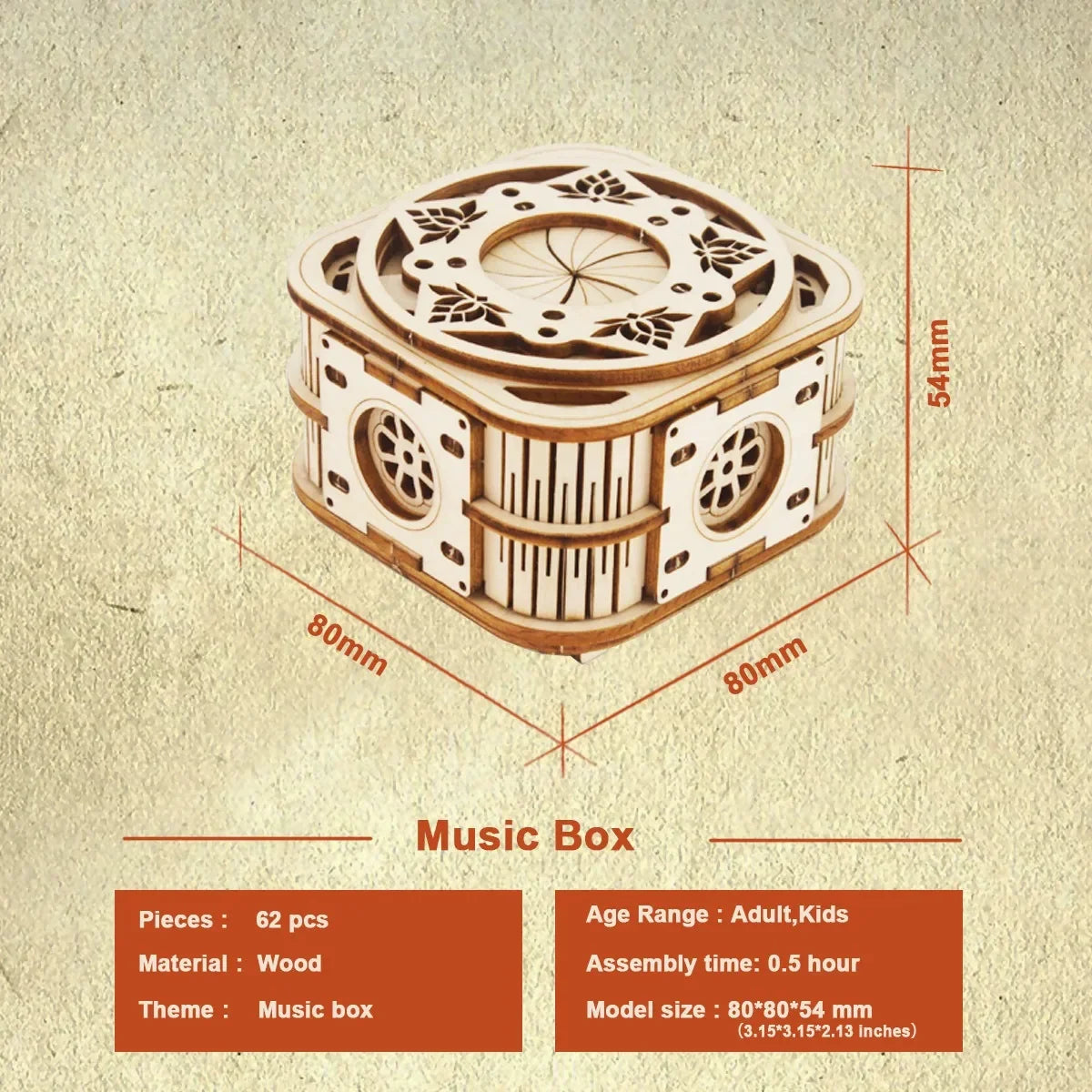 3D Holzbaukasten Spieluhr Bausatz für Kinder und Erwachsene