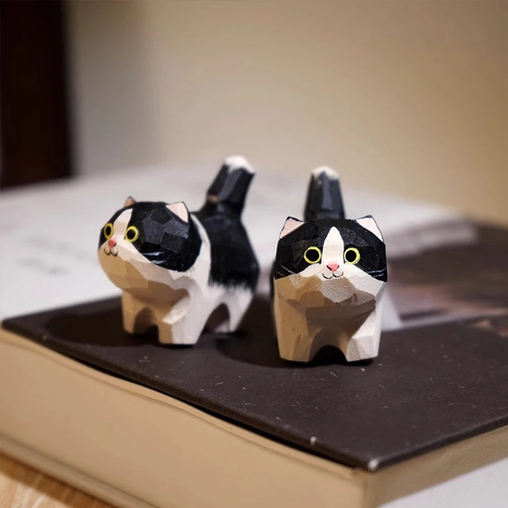Handgeschnitzte Katzenfigur Holz Deko Regal Schreibtisch Geschenk