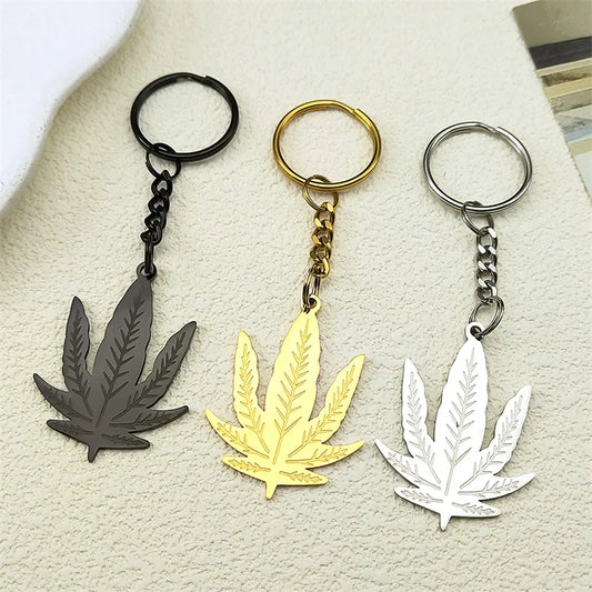 Einfache Edelstahl Schlüsselanhänger Maple Leaf für Damen und Herren