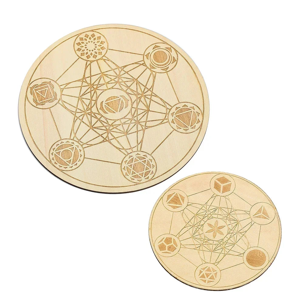 Spirituelles Holzbrett mit Metatrons Würfel für Meditation und Ritual