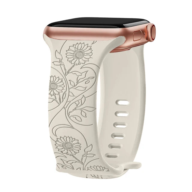 Blumengraviertes Silikonarmband für Apple Watch 38–49 mm – stilvoll - flexibel