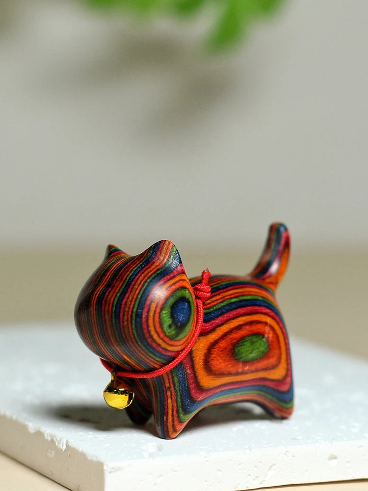 Handgeschnitzte Tierfiguren aus Naturholz – Katze & Hund Miniatur Deko