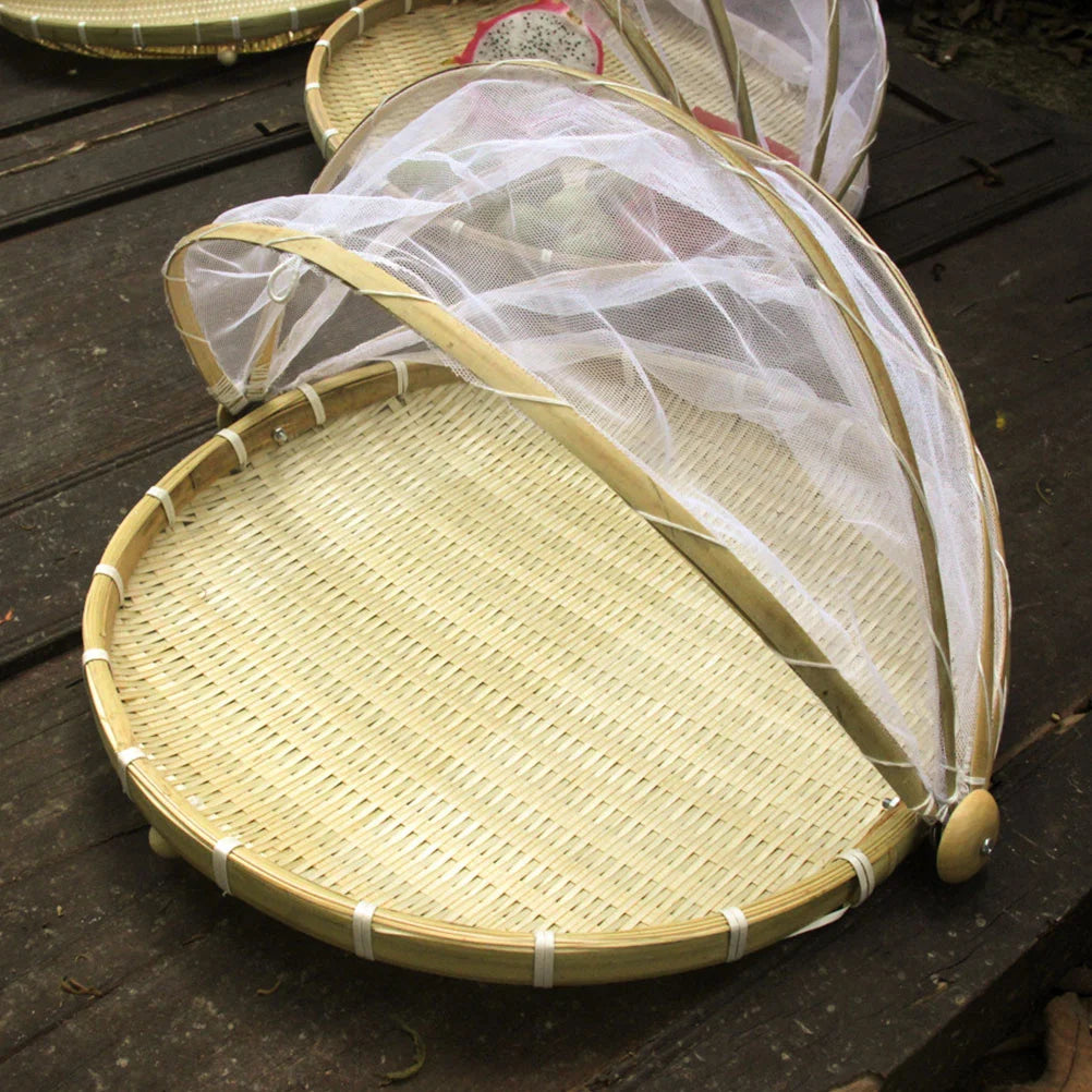 Runder Handgewebter Bambus Korb mit Insektenschutz für Lebensmittel