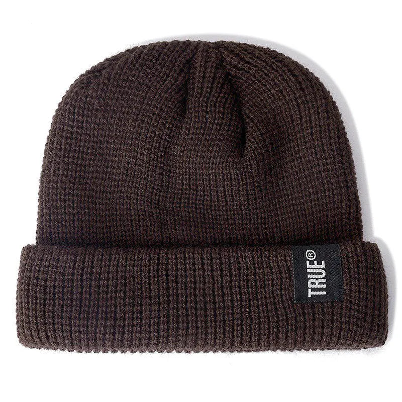 Kurze Unisex Beanie Mütze Gestrickt Winterhut Mit Brief Muster