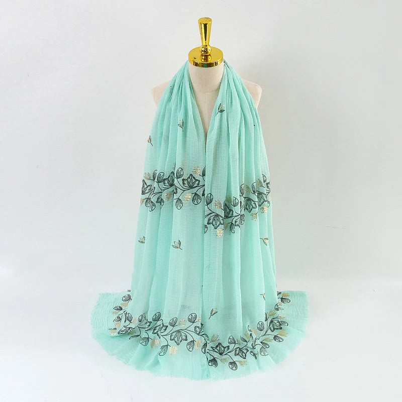 Damen Baumwoll-Leinen Schal Gold Bedruckt Quadratisch Kleine Blumenmuster