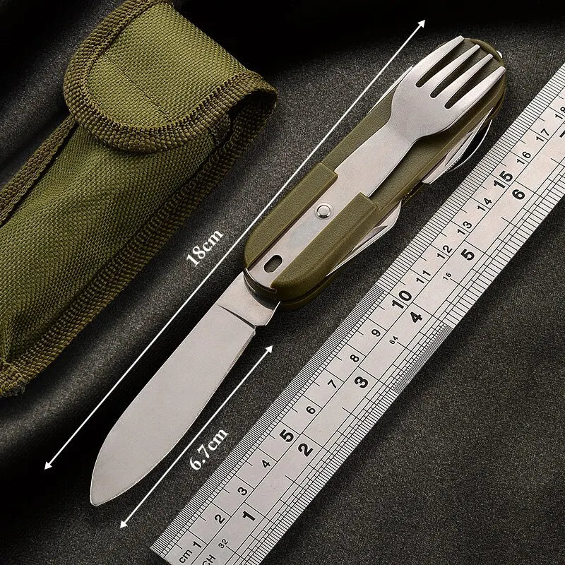 7 in 1 faltbares Edelstahl Outdoor Geschirr Set mit Tasche grün