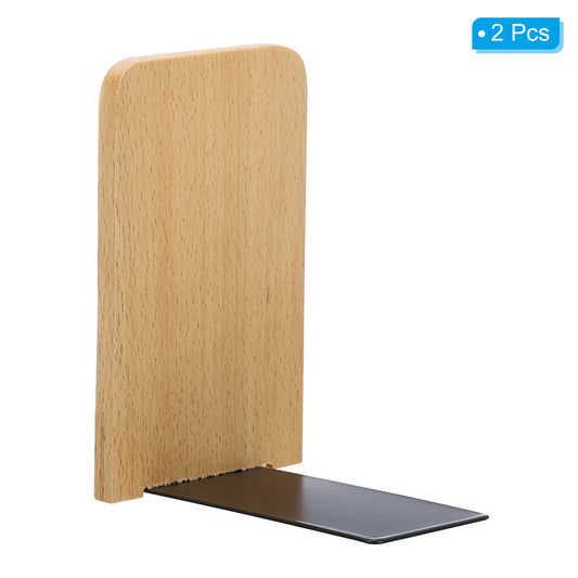 2 Stück Holz Buchstützen mit Metallbasis Organizer Büro Regal Halter