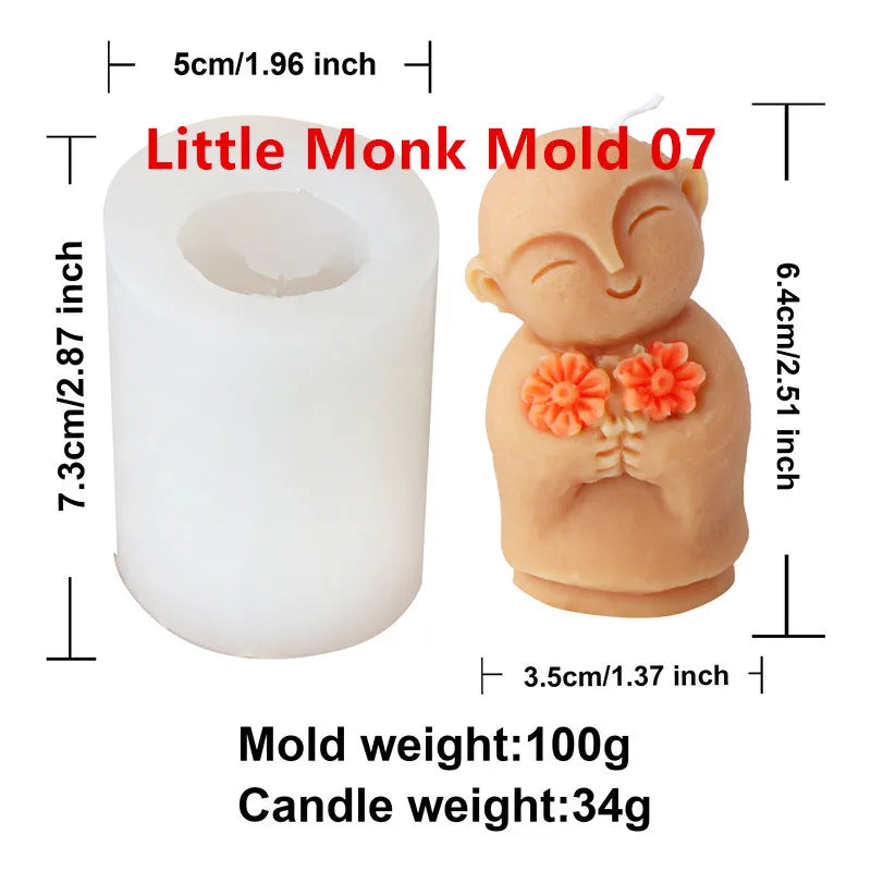 3D Silikon Kerzenform Kleine Buddha Mönch für DIY Dekoration