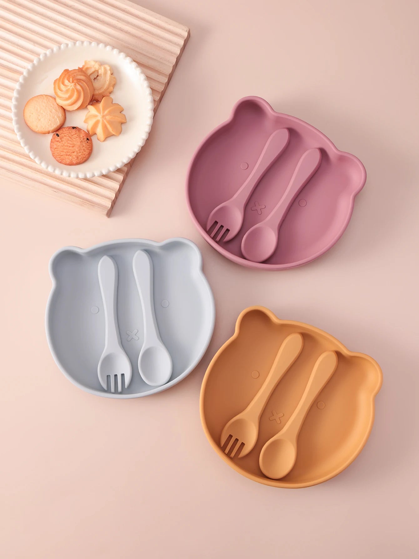 3-teiliges Babygeschirr Set mit Saugnäpfen Löffel und Gabel BPA-frei