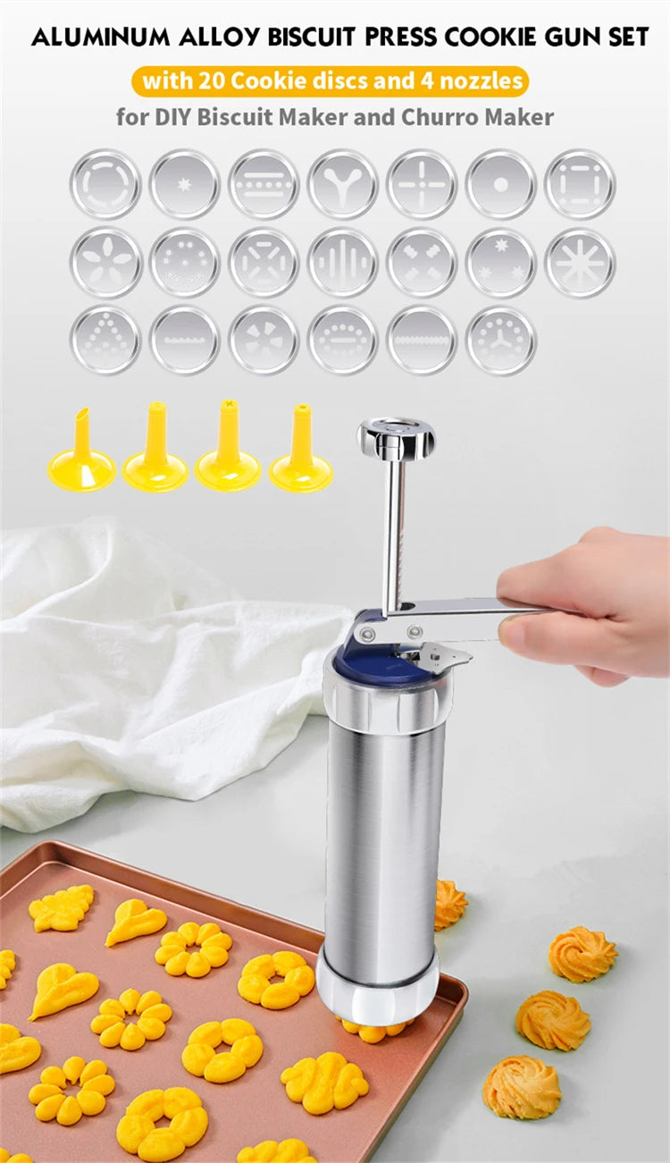 Kekspresse Set - Edelstahl Keksform mit 20 Scheiben und 4 Düsen für individuelle Plätzchen