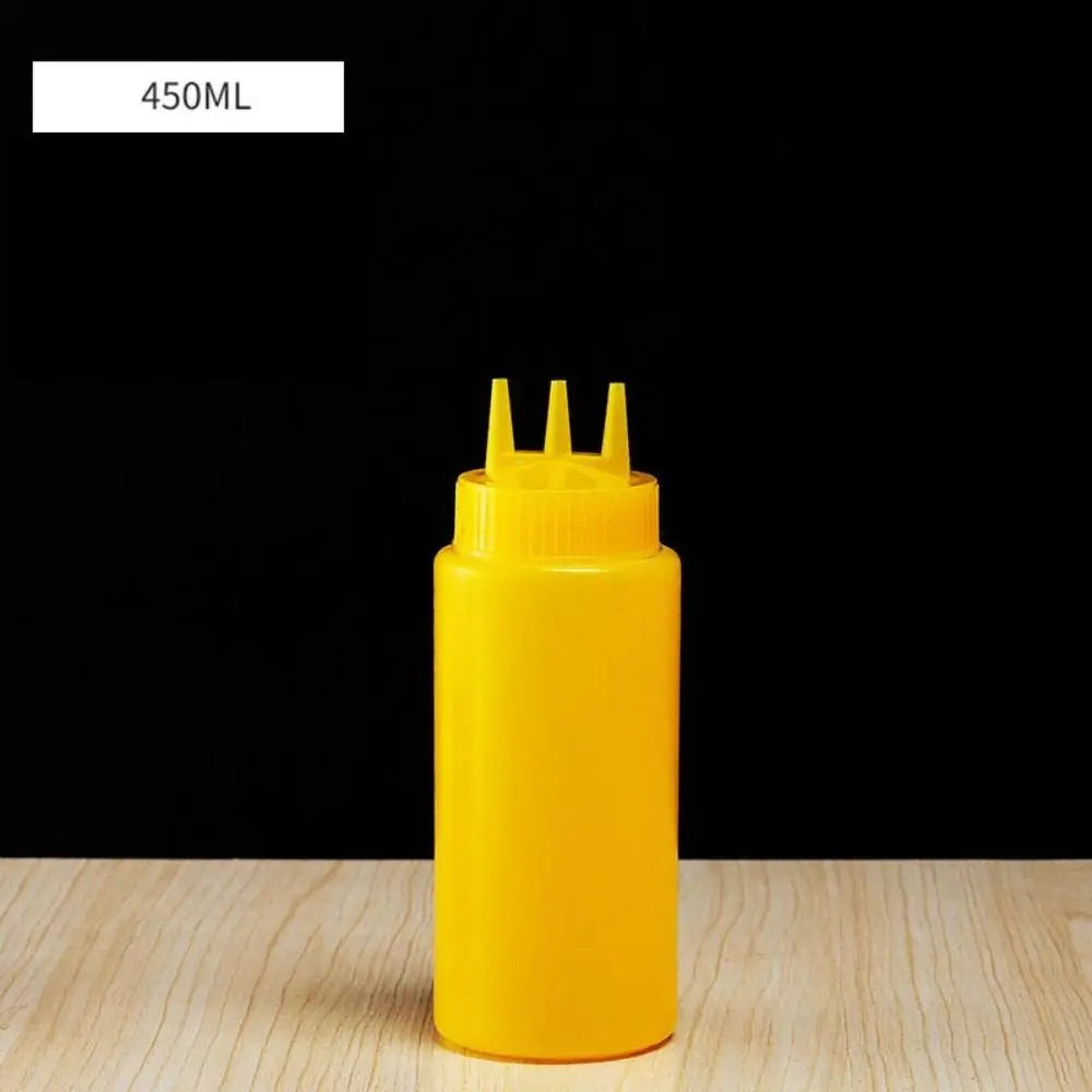 Quetschsaucenflasche Kunststoff zusammendrückbar mit 3 Düsen und Graduierung