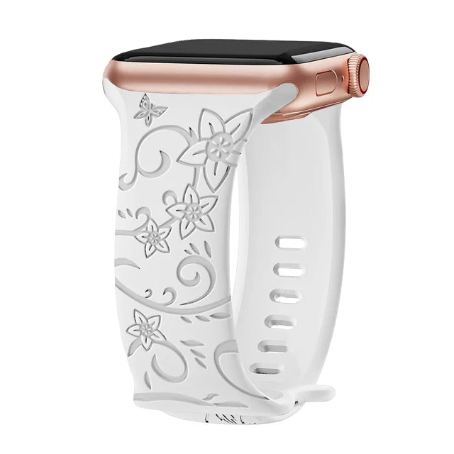 Blumengraviertes Silikonarmband für Apple Watch 38–49 mm – stilvoll - flexibel