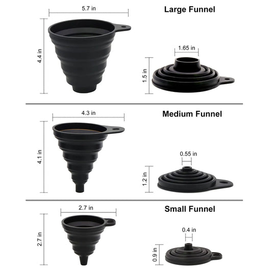 Küchen-Trichter-Set Silikon klappbar – 3 Größen für Flüssig - Pulver Abfüllen