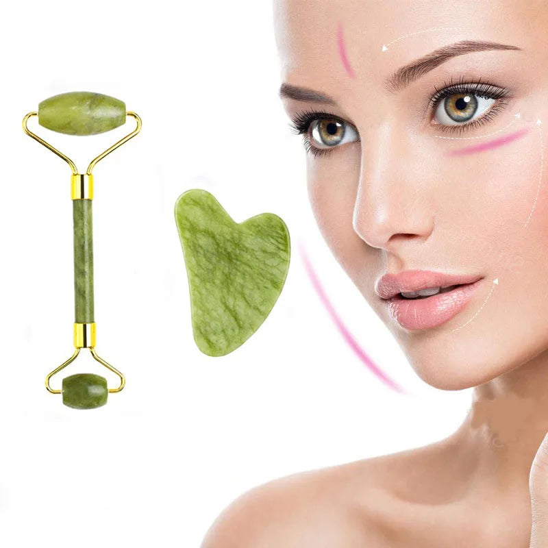 2er Set Gua Sha Gesichtsstein Roller – Jade Massagestein für Hautpflege